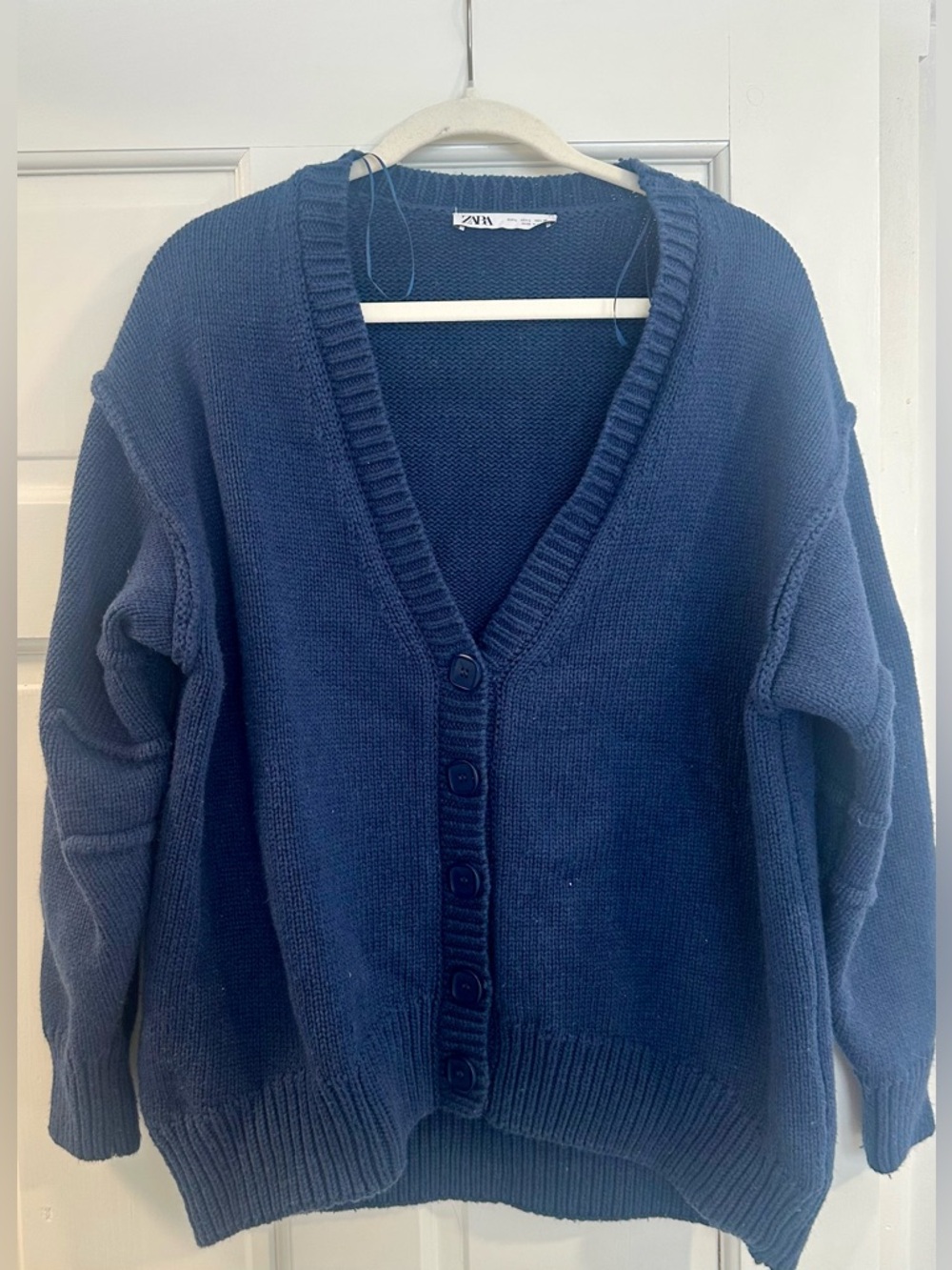Zara Dark Blue V-Neck Button Front Women's Cardigan